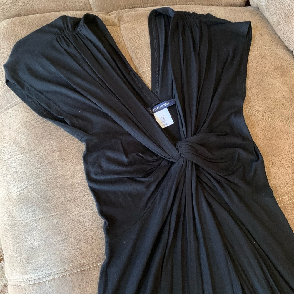 Boston Proper Black Twist Front Deep V Neck LBD Small